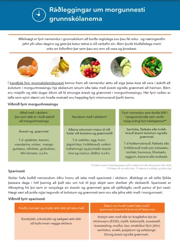 Ráðleggingar um mat og mataræði í grunnskólum