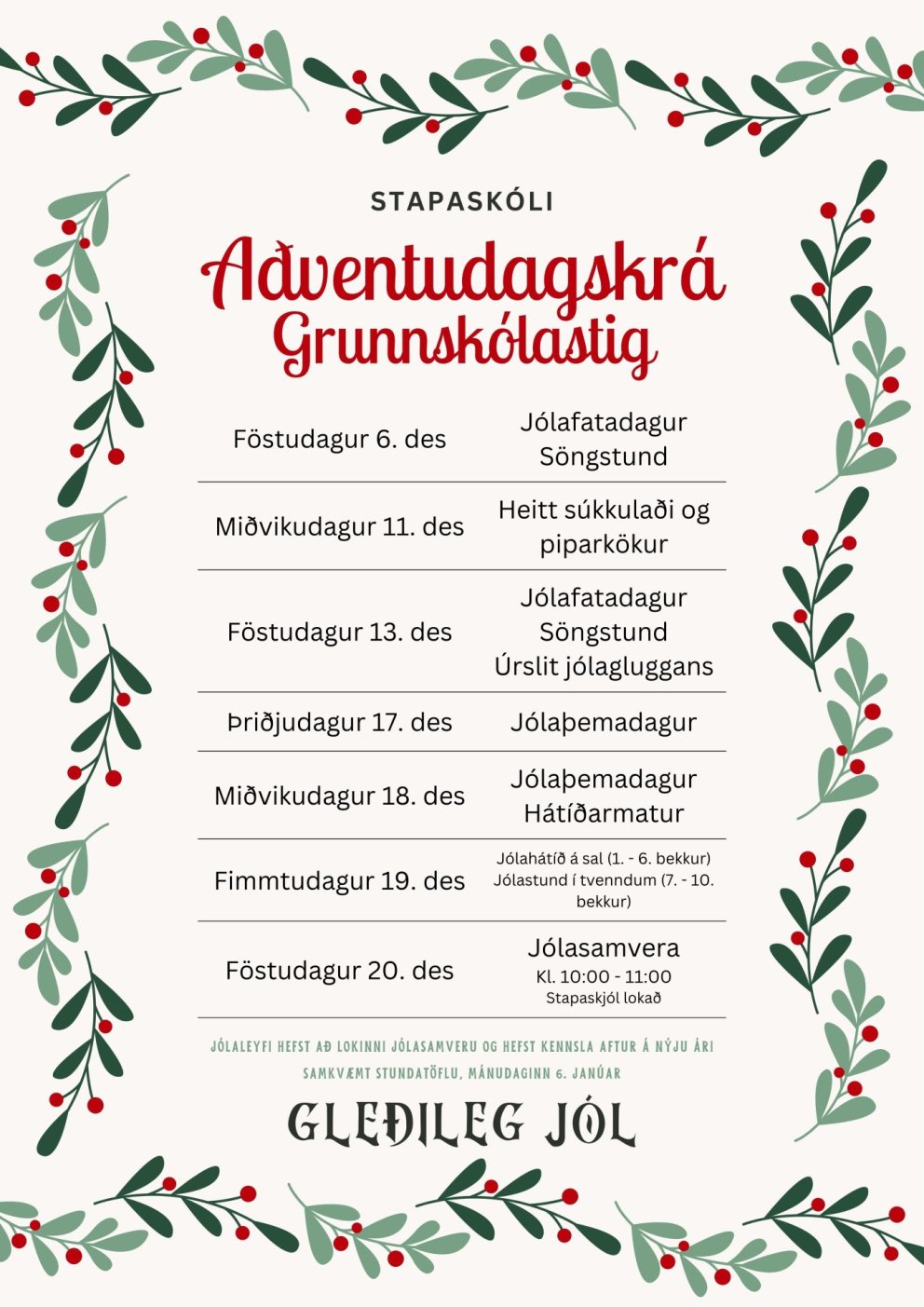 Aðventan í Stapaskóla - Grunnskólastig