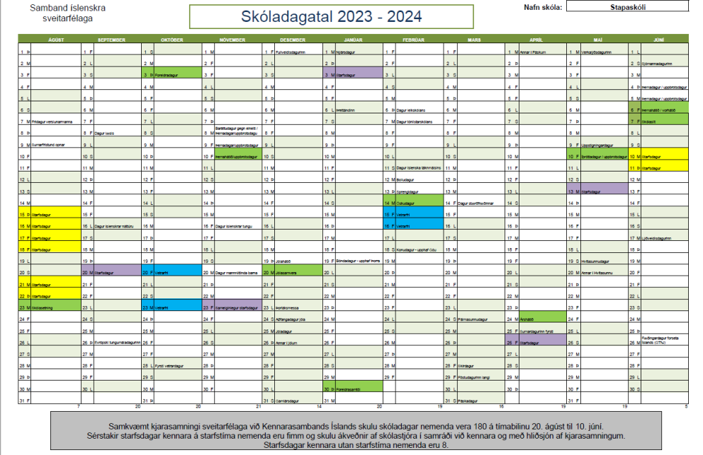 Breyting á skóladagatali