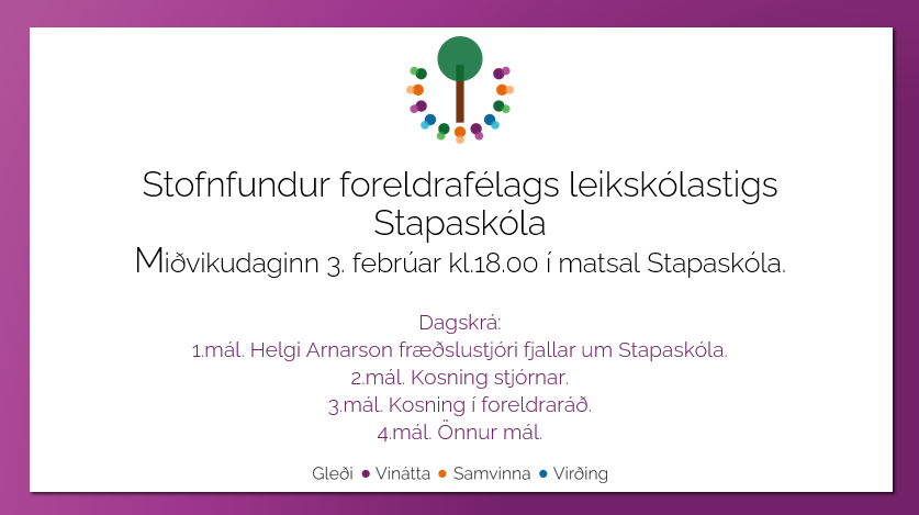 Stofnfundur foreldrafélags leikskólastigs Stapaskóla