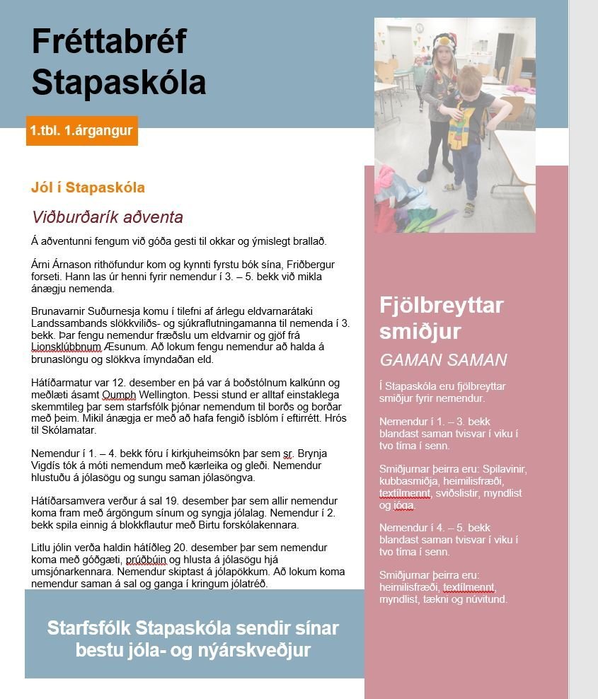 Fréttabréf Stapaskóla