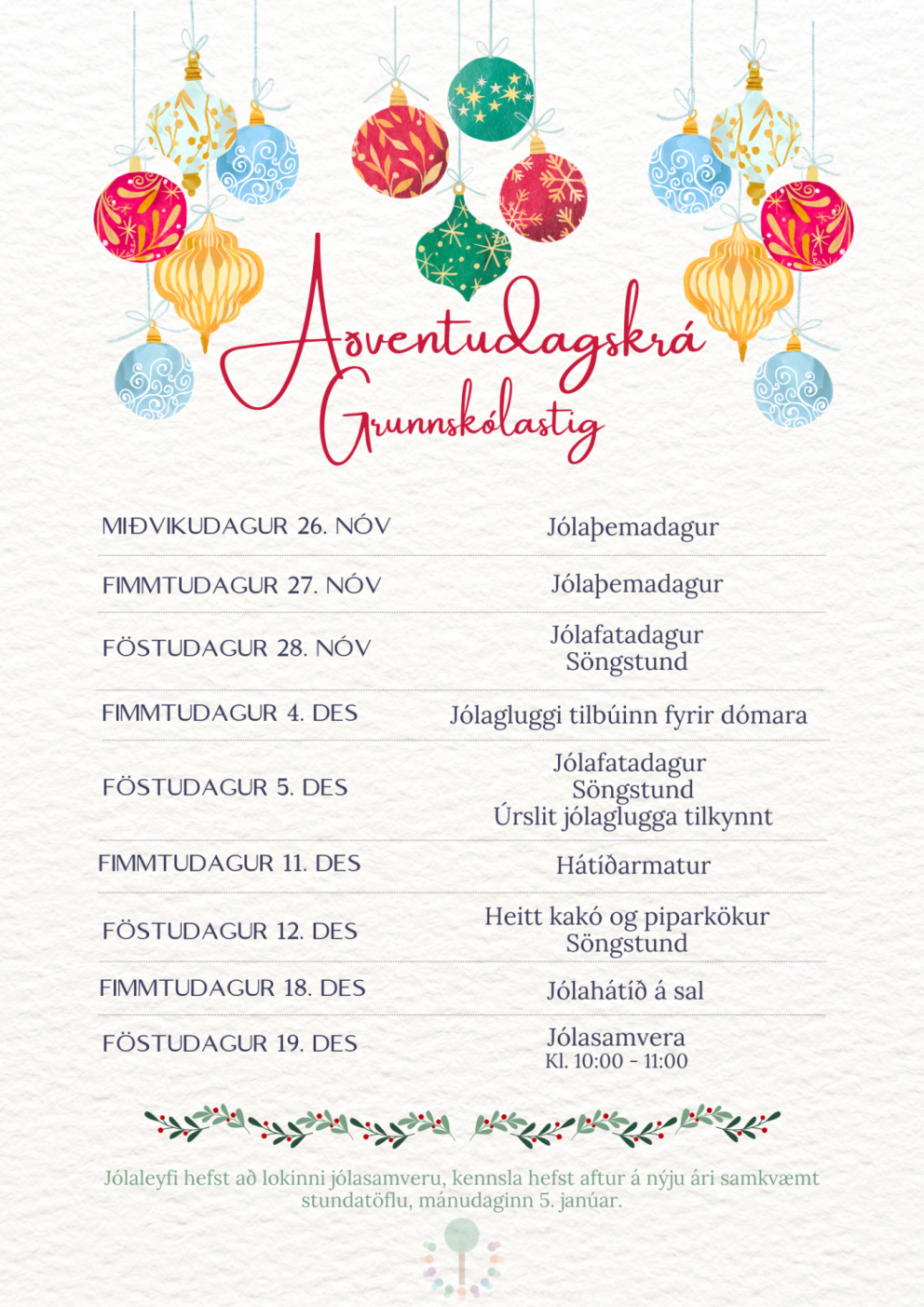 Aðventan í Stapaskóla - Grunnskólastig