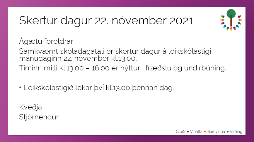 Skertur dagur á leikskólastigi