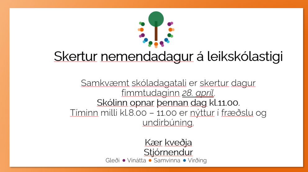 Skertur dagur á leikskólastigi
