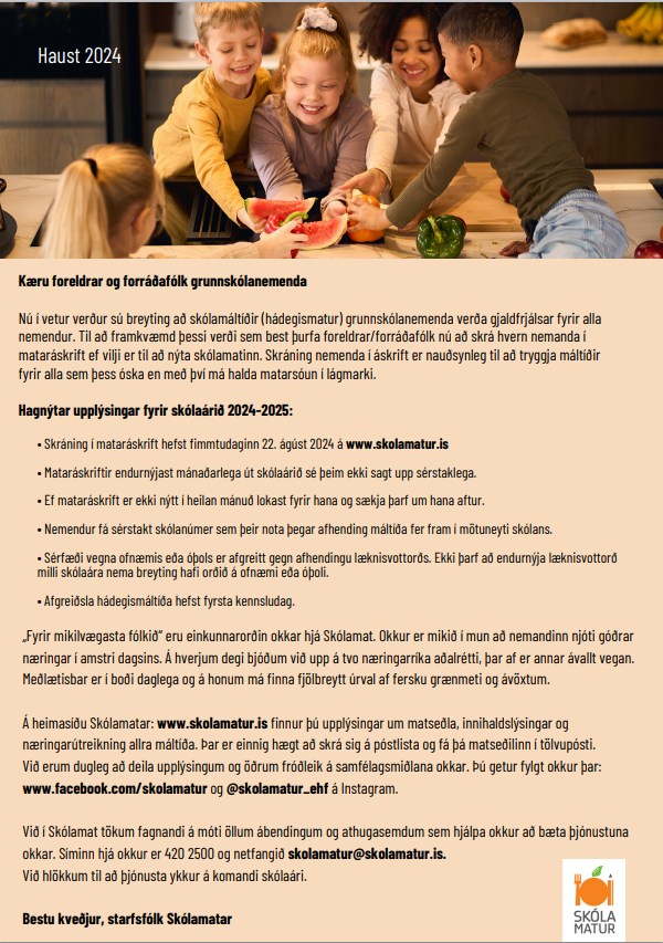 Gjaldfrjálsar skólamáltíðir fyrir grunnskólanemendur