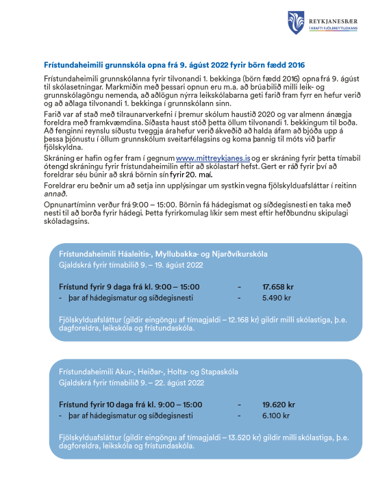 Sumarfrístund fyrir tilvonandi 1. og 2. bekk