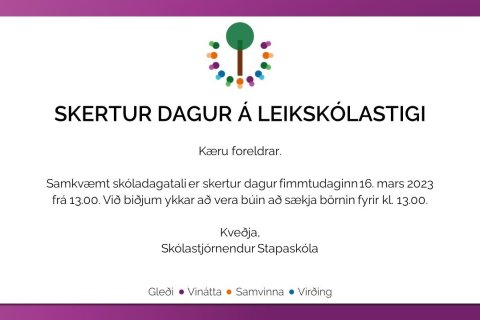 Skertur dagur á leikskólastigi 16. mars