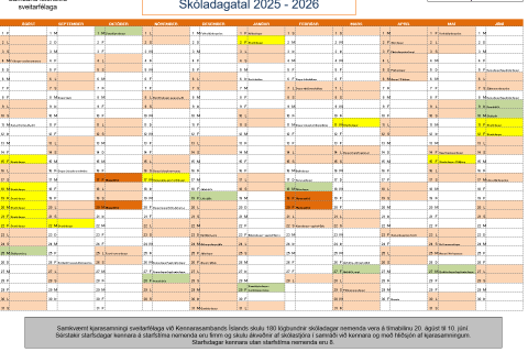 Skóladagatal grunnskólastigs skólaárið 2025 - 2026