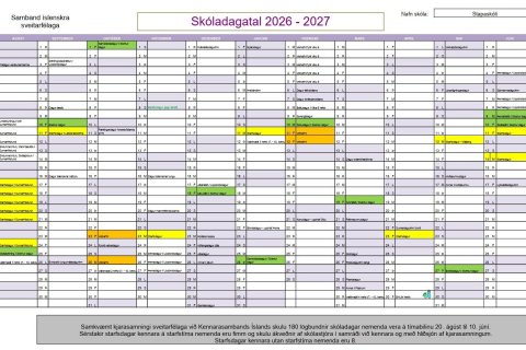 Skóladagatal grunnskólastigs skólaárið 2026 - 2027