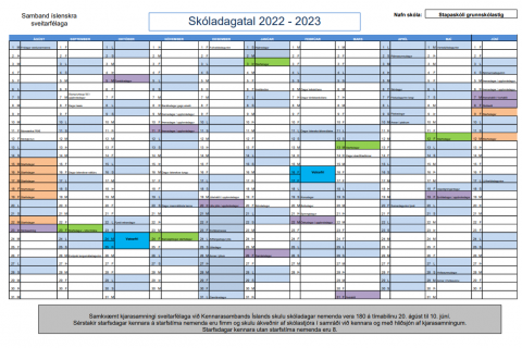 Skóladagatal grunnskólastigs 2022 - 2023
