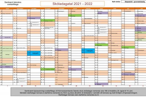 Skóladagatal grunnskólastigs 2021 - 2022