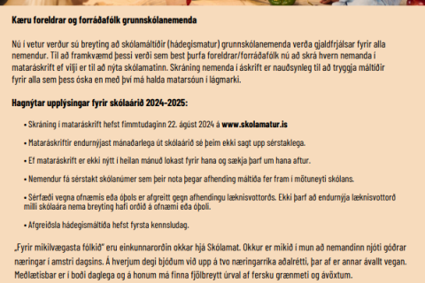 Gjaldfrjálsar skólamáltíðir fyrir grunnskólanemendur